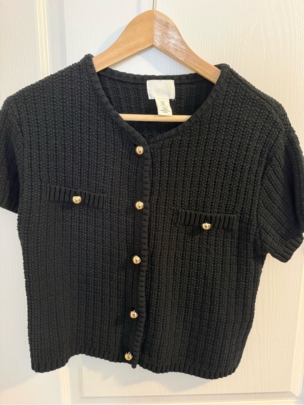H&M Black Knit Button Short sleeved Cardigan with Gold Buttons